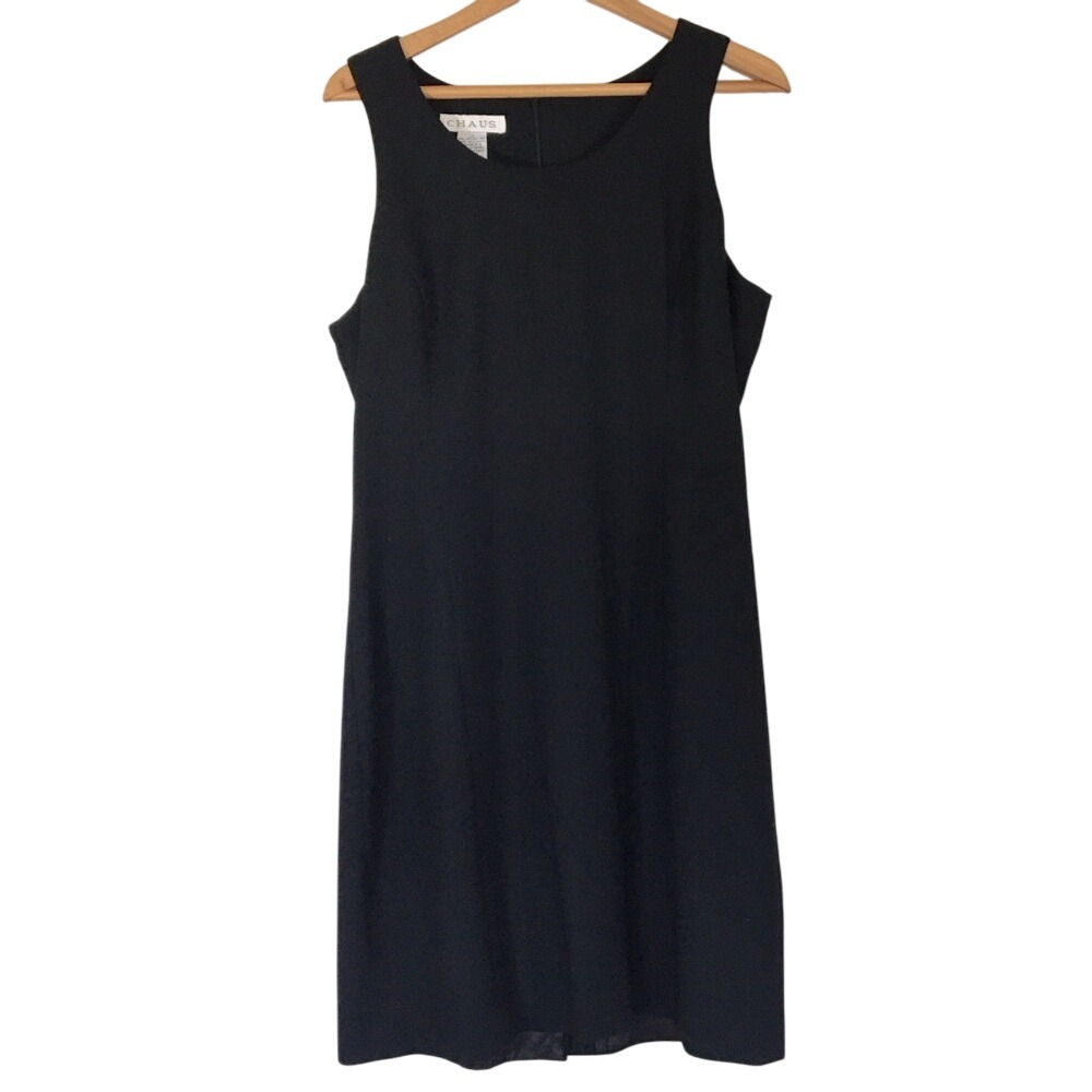 Chaus Black Wool Crepe Sheath Dress Size 14 Career Capsule Wardrobe
